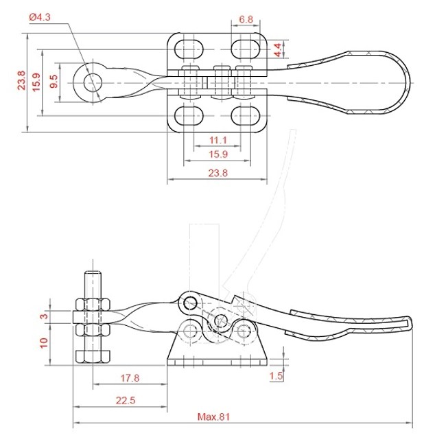 Vendita online Bloccaggio orizzontale base piatta braccio fisso 30 Kg.